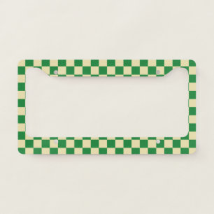 Checkered Dark Green and Beige License Plate Frame