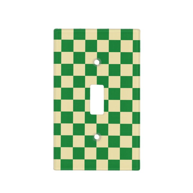 Checkered Dark Green and Beige Light Switch Cover (Front)