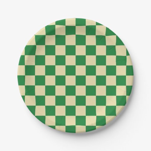 Checkered Dark Green and Beige Paper Plates