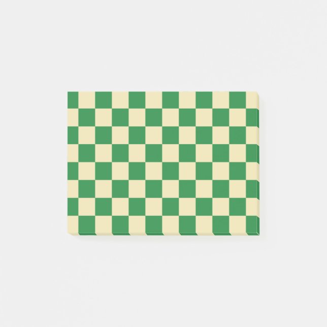 Checkered Dark Green and Beige Post-it Notes (Front)