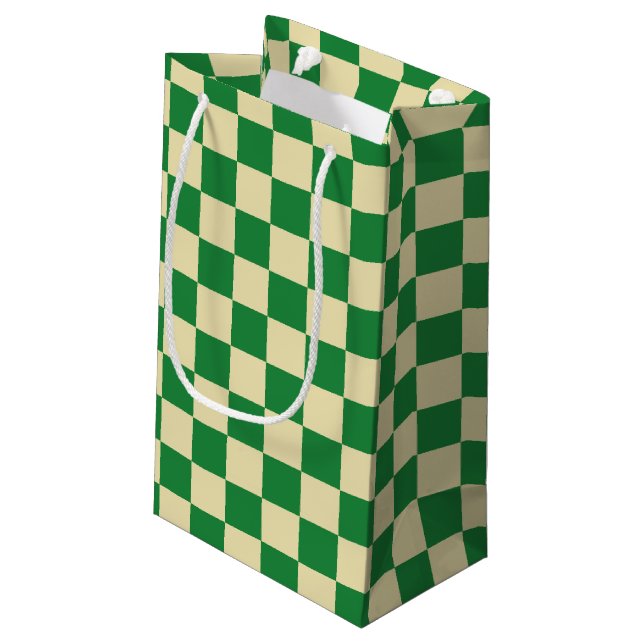 Checkered Dark Green and Beige Small Gift Bag (Back Angled)