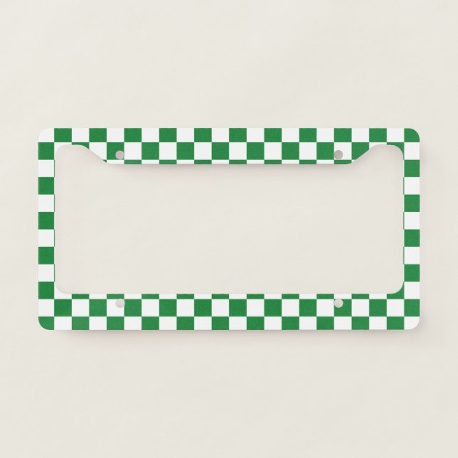 Checkered Dark Green and White  License Plate Frame (Front)