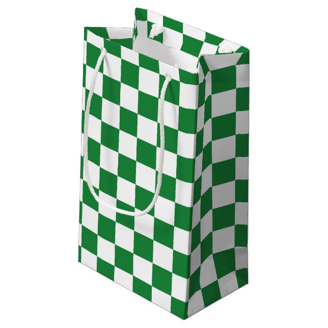 Checkered Dark Green and White Small Gift Bag (Back Angled)