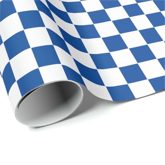 Checkered Deep Blue and White Wrapping Paper (Roll Corner)