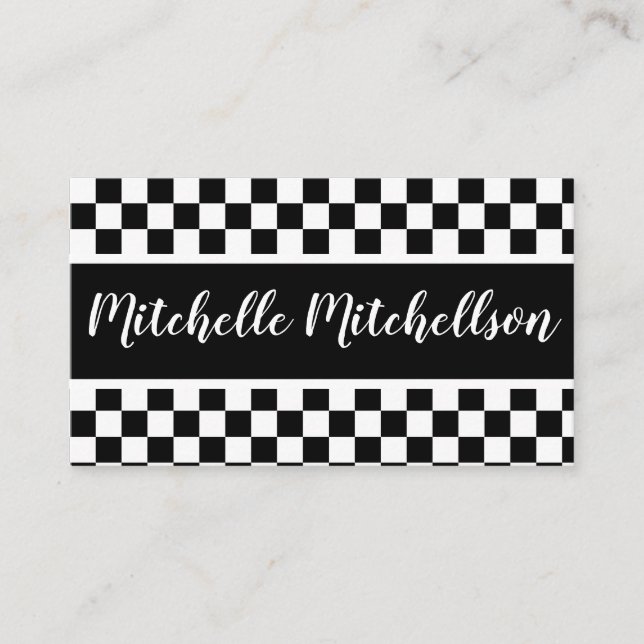 Checkered Delight BW Business Card (Front)
