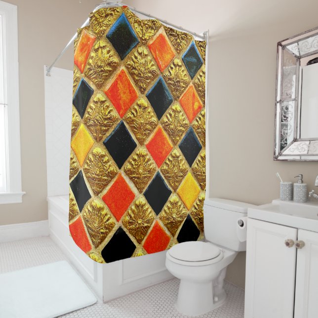 Checkered Design Shower Curtain (In Situ)
