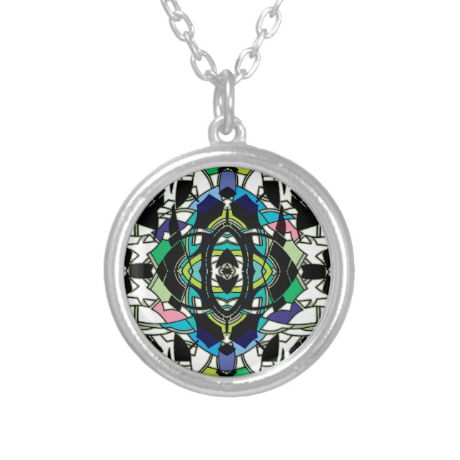 Checkered Design Silver Plated Necklace (Front)