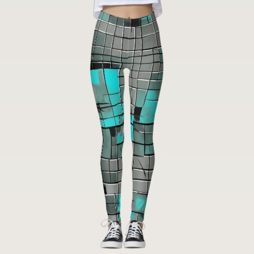Checkered design with scattered blue in patches leggings