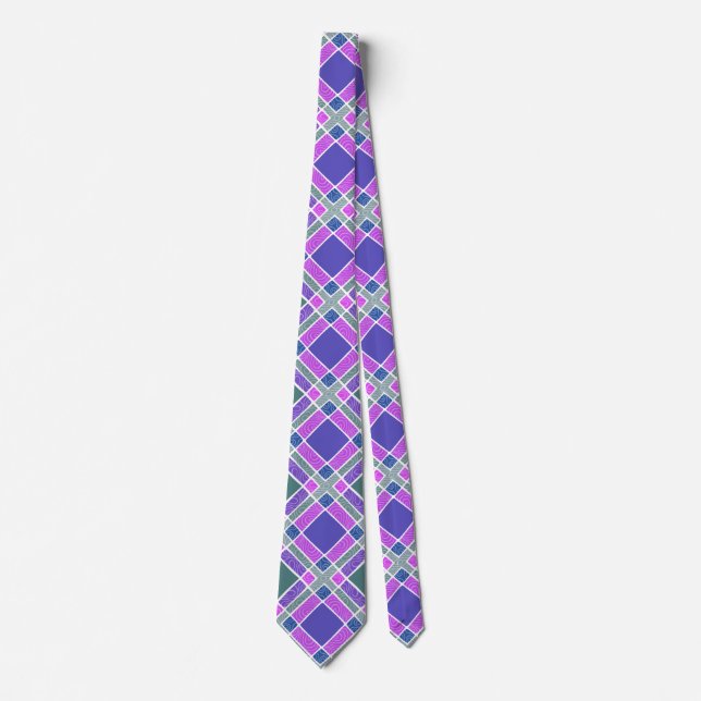 Checkered Diamond Plaid - Purple and Pink Neck Tie (Front)
