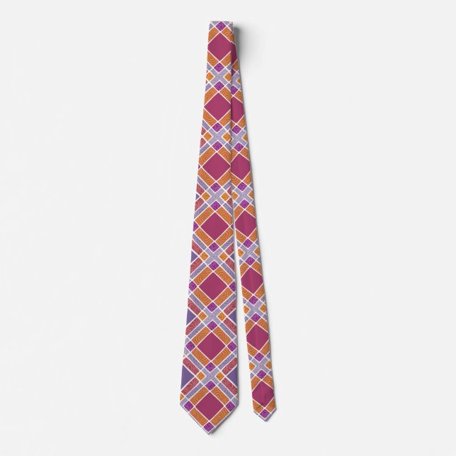 Checkered Diamond Plaid - Red and Purple Neck Tie (Front)