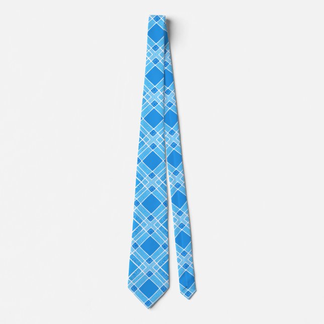 Checkered Diamond Plaid - Sky Blue Neck Tie (Front)