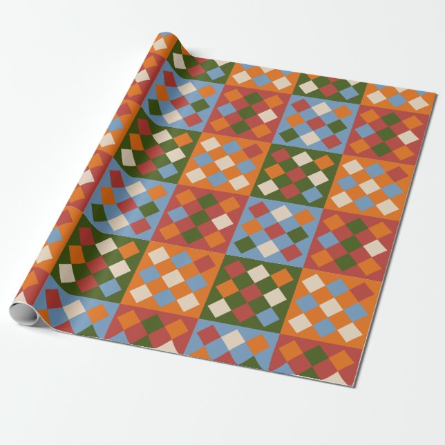 Checkered Diamond Repeat Pattern Wrapping Paper (Unrolled)