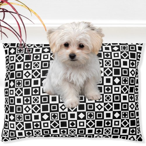 Checkered Diamond Square Black White  Pet Bed