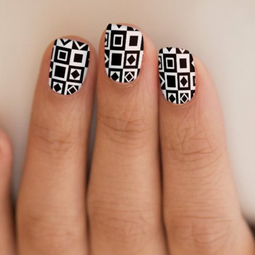 Checkered Diamond Square Pattern Black White  Minx Nail Art