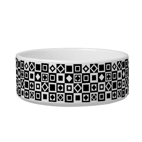 Checkered Diamond Square Pattern Black White Pet Bowl