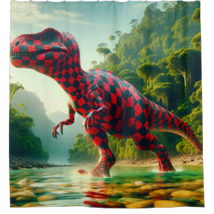 Checkered Dinosaur Shower Curtain