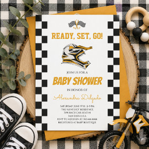 Checkered Dirt Bike Motocross Baby Shower Invitation