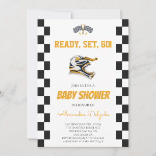 Checkered Dirt Bike Motocross Baby Shower Invitation
