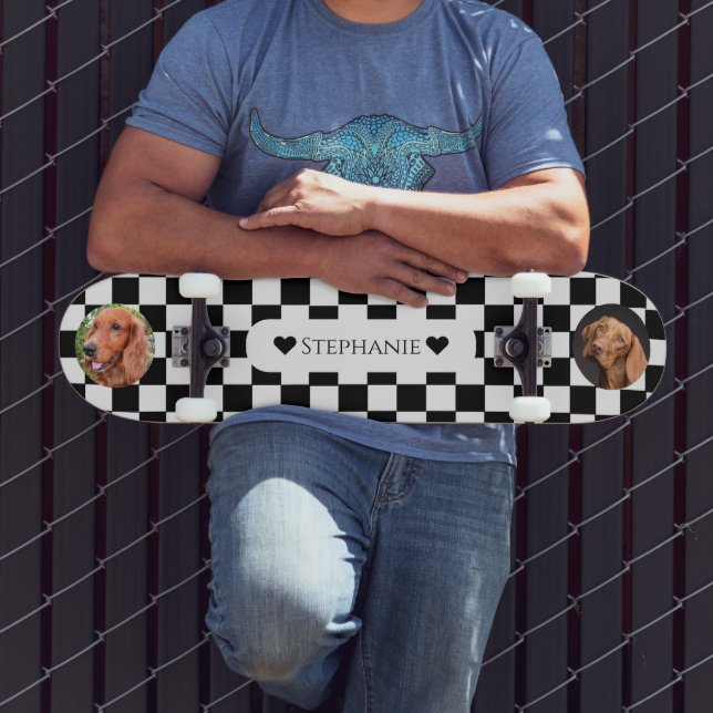Checkered Dog Photo Template w/ Heart Name Skateboard (Outdoor 3)