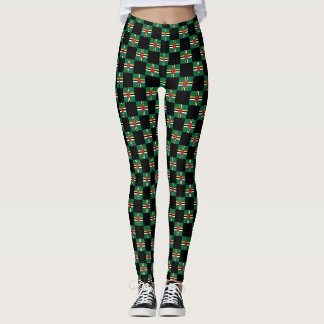 Checkered Dominica Flag Pattern  Leggings (Front)