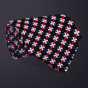 Checkered Dominican Republic Flag Pattern Neck Tie