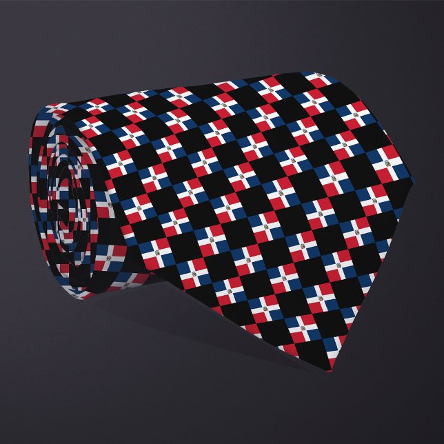 Checkered Dominican Republic Flag Pattern  Neck Tie (Creator Uploaded)