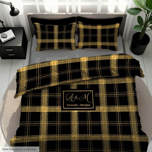Checkered Duvet Cover Black Gold Birthday Gift