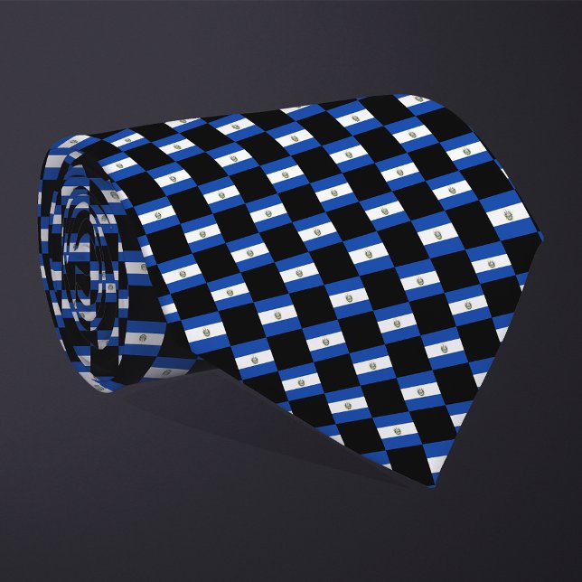 Checkered El Salvador Flag Pattern  Neck Tie (Creator Uploaded)