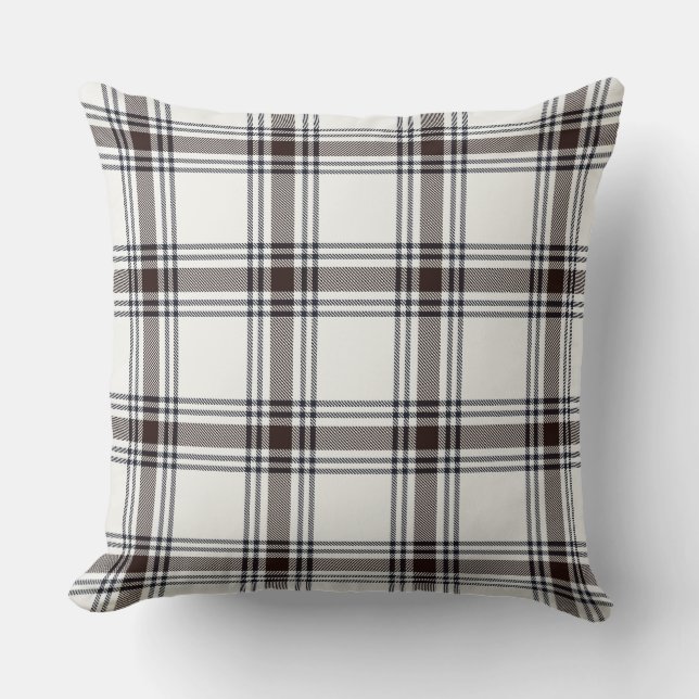 Checkered elegant winter navy and brown throw pillow (Front)