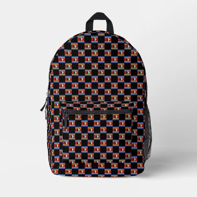 Checkered Eswatini Flag Pattern  Printed Backpack (Front)