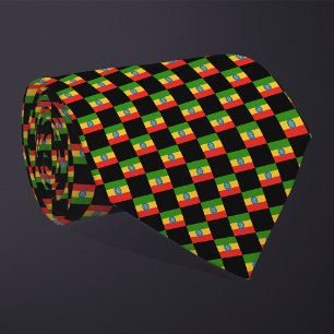 Checkered Ethiopia Flag Pattern  Neck Tie