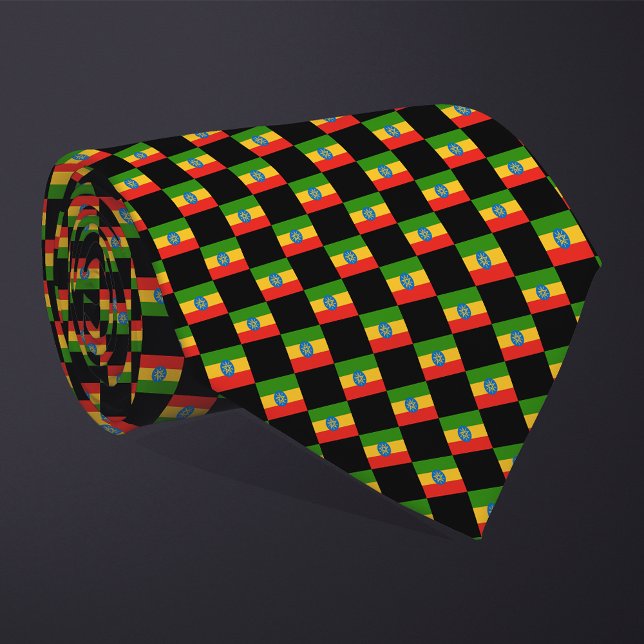 Checkered Ethiopia Flag Pattern  Neck Tie (Creator Uploaded)