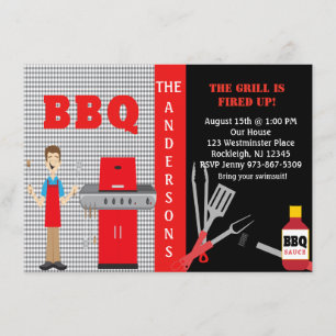 Checkered Fire Up The Grill BBQ Invitation