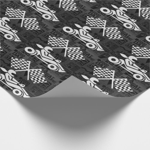 Checkered Flag and Racing Theme Black and White Wrapping Paper