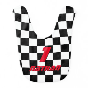 Checkered flag auto racing 1st birthday baby bib