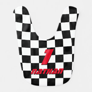 Checkered flag auto racing 1st birthday baby bib