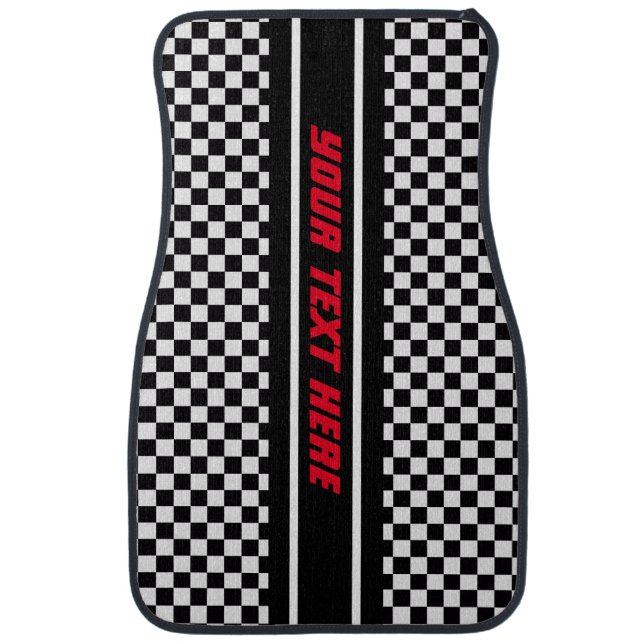 Checkered Flag Black And White Racing Car Floor Mat (Front)
