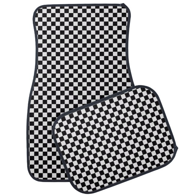 Checkered Flag Black And White Racing Car Floor Mat (Set)