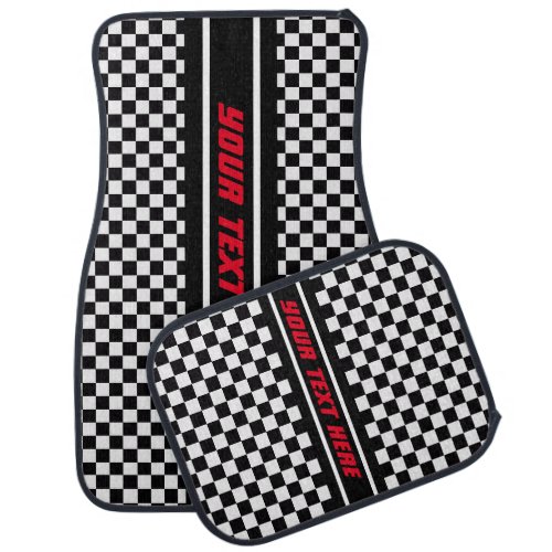 Checkered Flag Black And White Racing Full Set Car Floor Mat