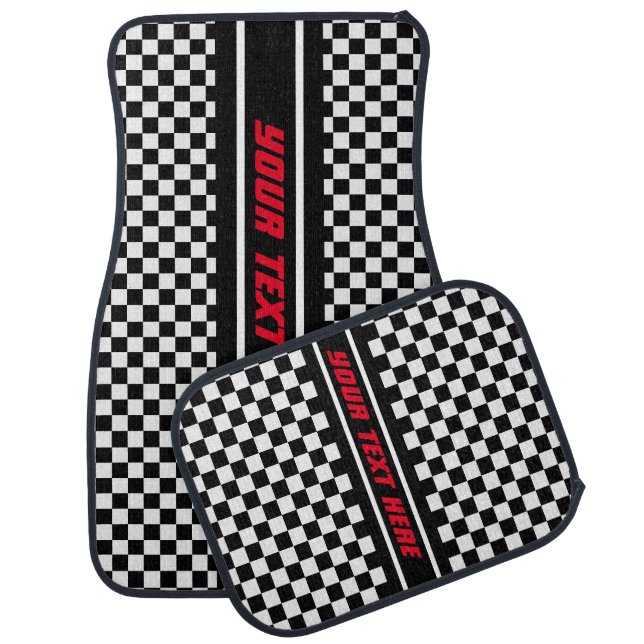 Checkered Flag Black And White Racing Full Set Car Floor Mat (Set)