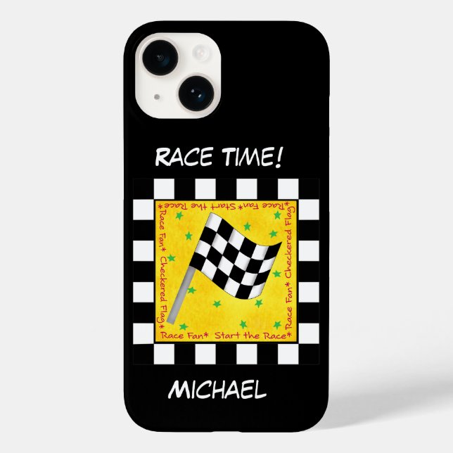 Checkered Flag Black White Racing Name Personalize Case-Mate iPhone Case (Back)
