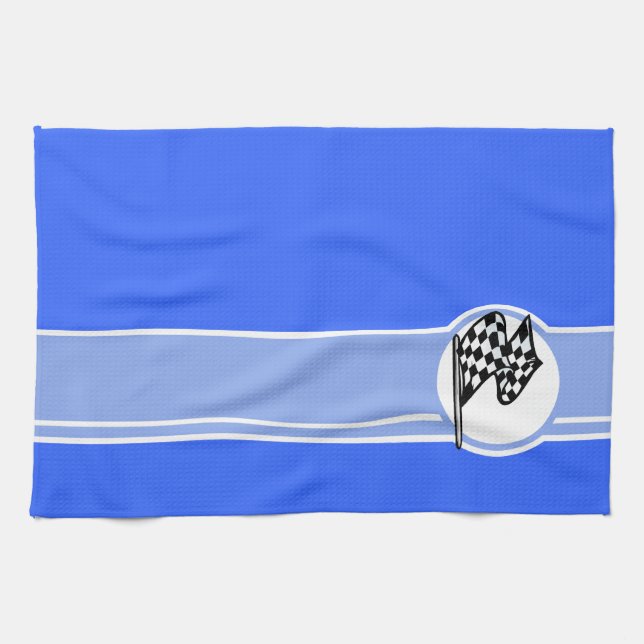 Checkered Flag; Blue Kitchen Towel (Horizontal)