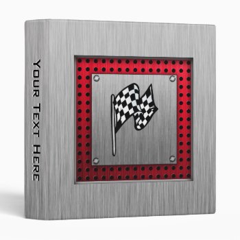 Checkered Flag; Brushed Aluminum Look Binder by SportsWare at Zazzle