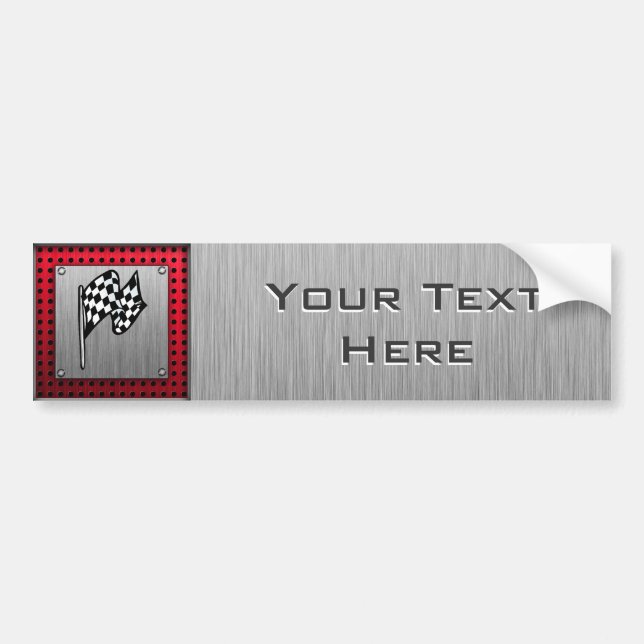 Checkered Flag; brushed aluminum look Bumper Sticker (Front)