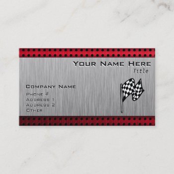 Checkered Flag; Brushed Aluminum Look Business Card by SportsWare at Zazzle