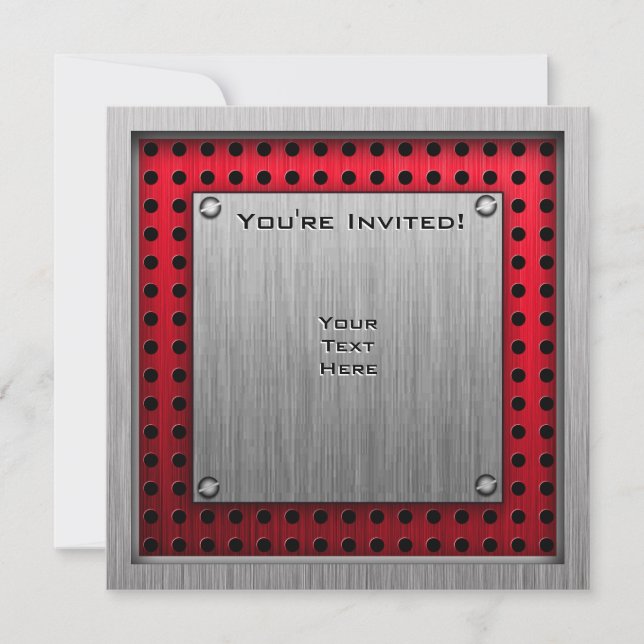 Checkered Flag; brushed aluminum look Invitation (Front)