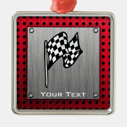 Checkered Flag brushed aluminum look Metal Ornament