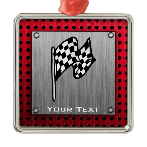 Checkered Flag; brushed aluminum look Metal Ornament