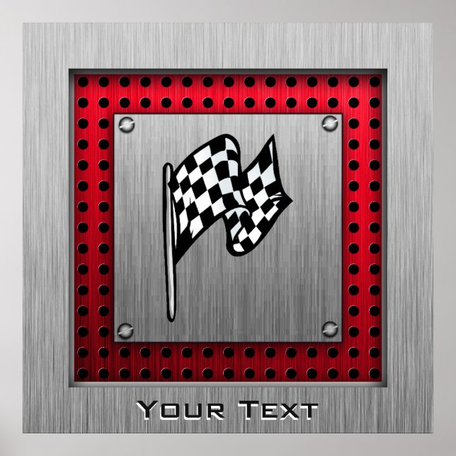 Checkered Flag; brushed aluminum look Poster (Front)