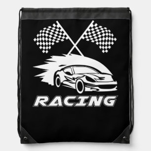 CHECKERED FLAG CAR RACING DRAWSTRING BAG